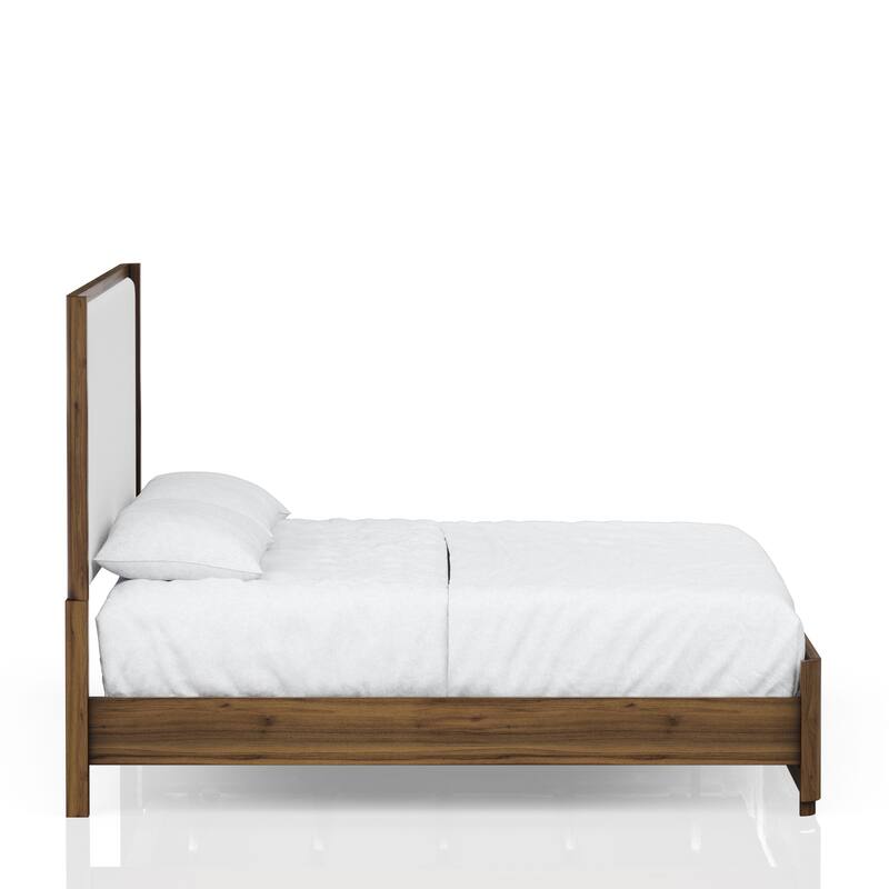 Queen Upholstered Bed in Walnut with Polyester Fabric Headboard
