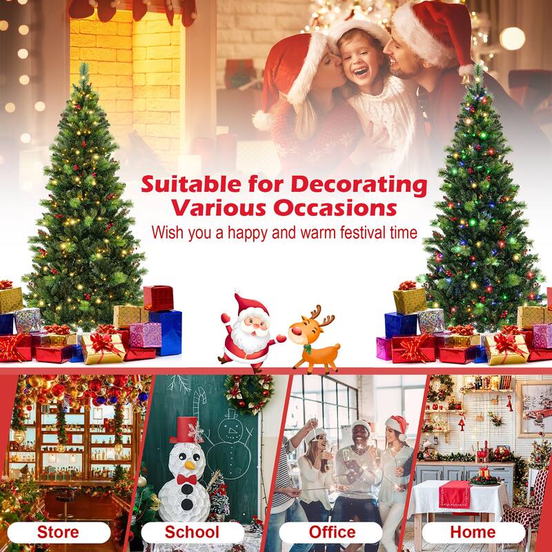 Gymax 7 FT Pre-Lit Artificial Christmas Tree w/ 974 Branch Tips & 400