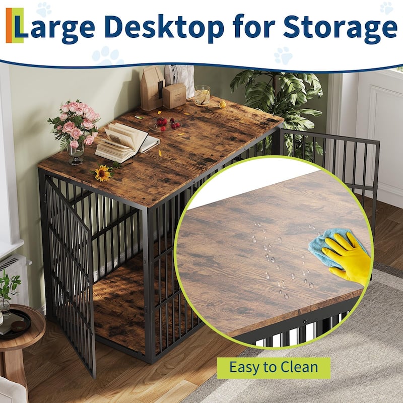 Dog Crate Furniture, Large Dog Crate End Table with 3 Lockable Doors - N/A