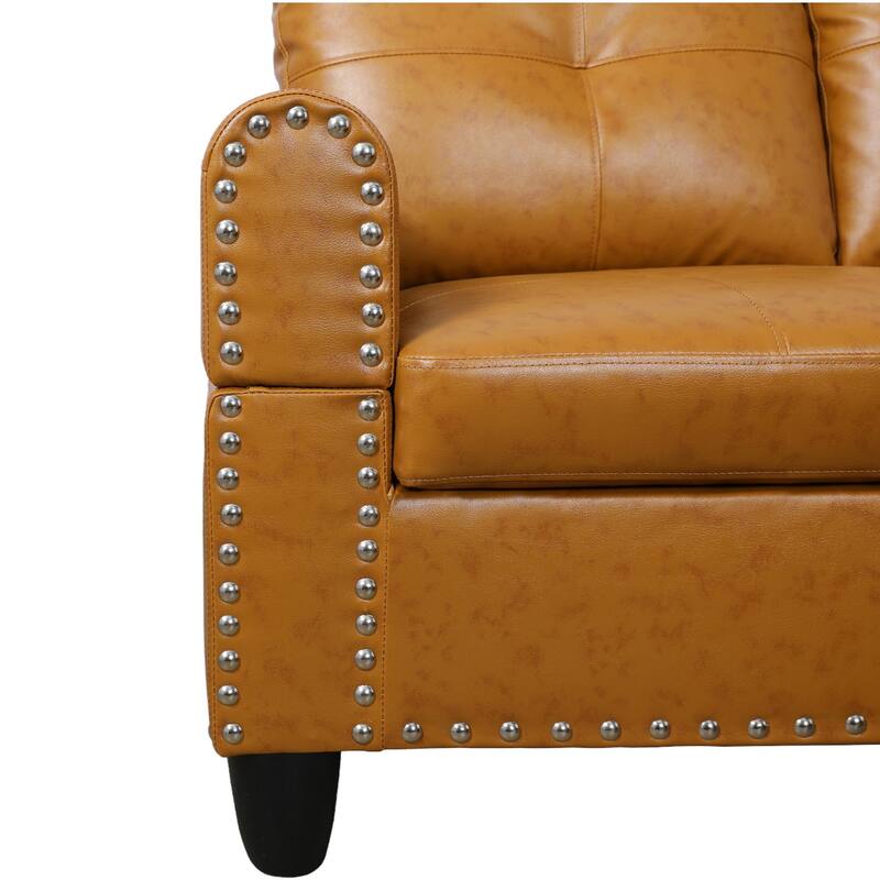 KISRAIS 97.5" Wide 2-Piece Vegan Leather Sectional Sofa Set for Small Space