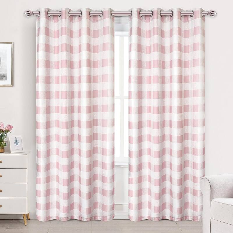 Porch & Den Alfalfa Plaid Pattern Room-darkening Window Curtains - 52" Width X 84" Length - Pink