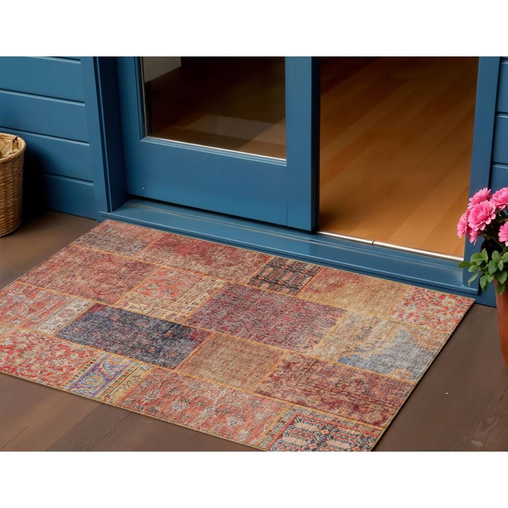 HomeRoots Patchwork Transitional Rectangle Outdoor Rug