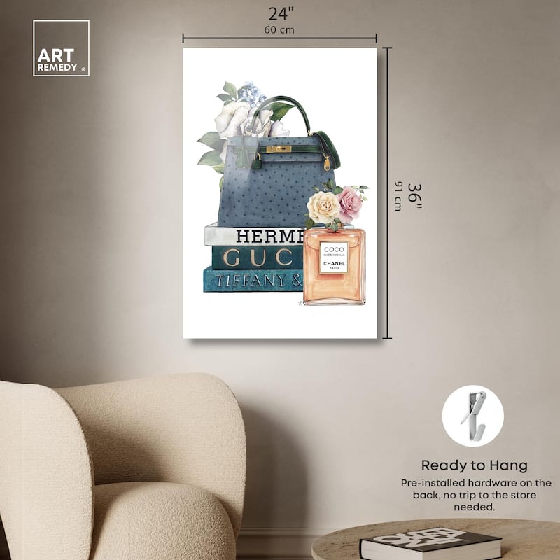 Books and Coco Orange Acrylic by Art Remedy, Ready to Hang