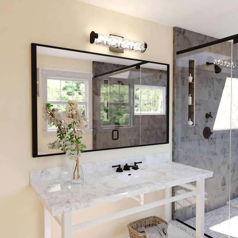 Marseille 1-Light Bathroom Vanity Lighting Fixture, Clear Wave Glass Shade, Dimmable, Integrated LED, Wall Mounted Sconce