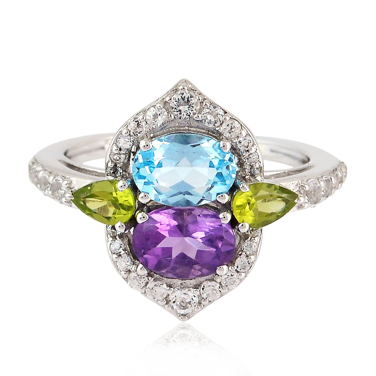 Sterling Silver Peridot Topaz Amethyst Cocktail Ring Jewelry