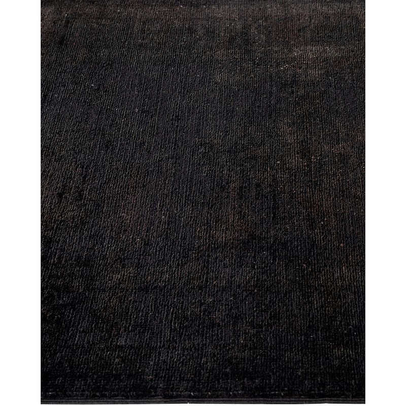 Overton Hand Knotted Wool Vintage Inspired Modern Contemporary Overdyed Black Runner Rug - 3' 0" x 14' 4"