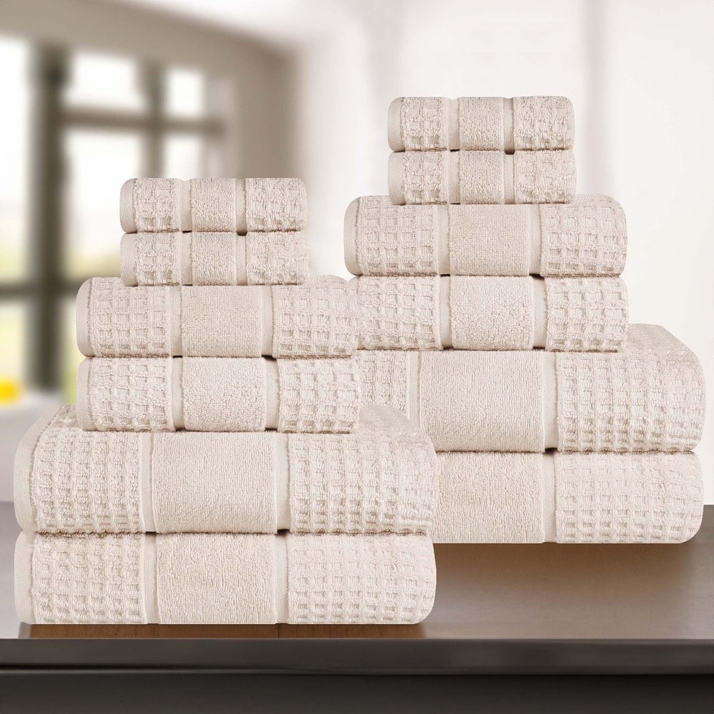 Superior Napa Zero Twist Cotton Waffle 12 Piece Bathroom Towel Set