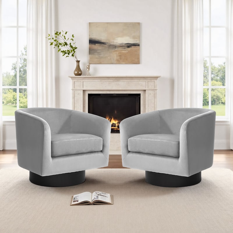 2 Set 360-Degree Swivel Round Barrel Chair Velvet Accent Chairs - 28.3"W×25.4"D×26.6"H - Grey
