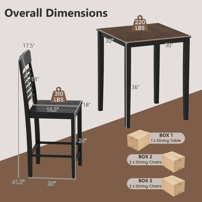 Costway Counter-Height Dining Chair Set of 2/4 with Footrests Solid - See Details