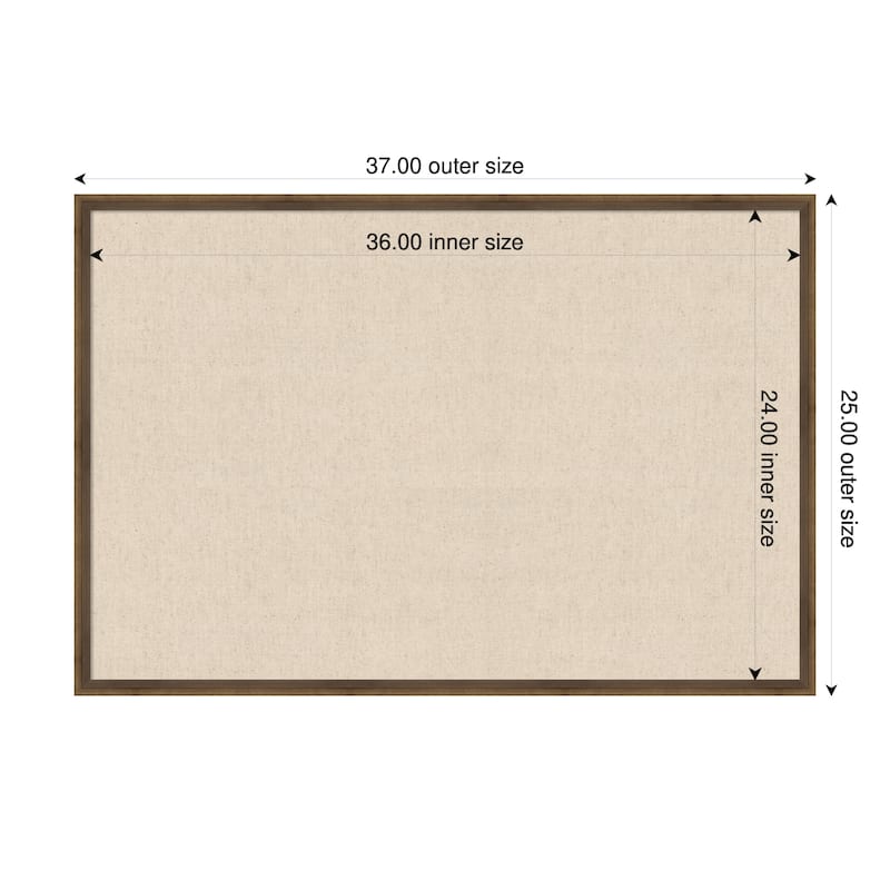 Amanti Art Framed Fabric Pinboard Natural Linen Printed Bulletin Board - Board Size 36 x 24 - Lucie Light Bronze