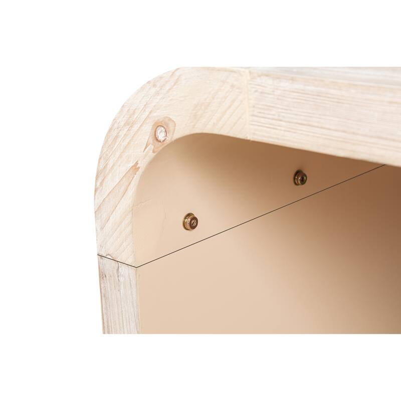 Roomfitters 48" Coffee Table, Curved Art Deco Center Table, Farmhouse Wood Cocktail Table, Natural Wood Washed