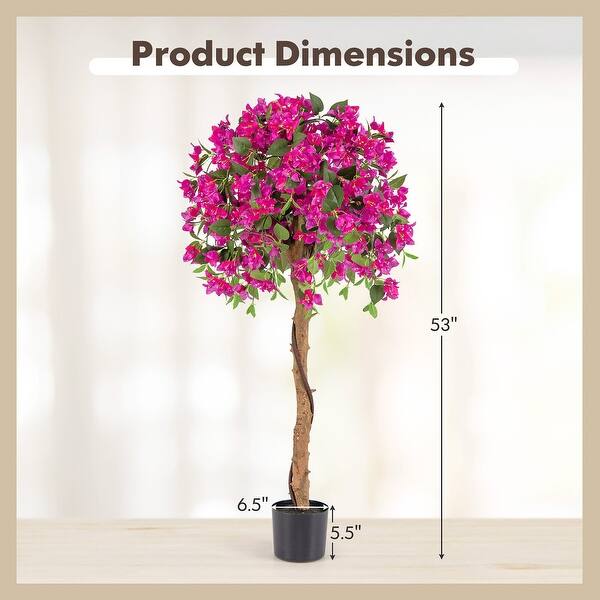 Gymax 2PCS 53'' Artificial Azalea Tree Floral Plant w/ Red Azalea - Bed ...