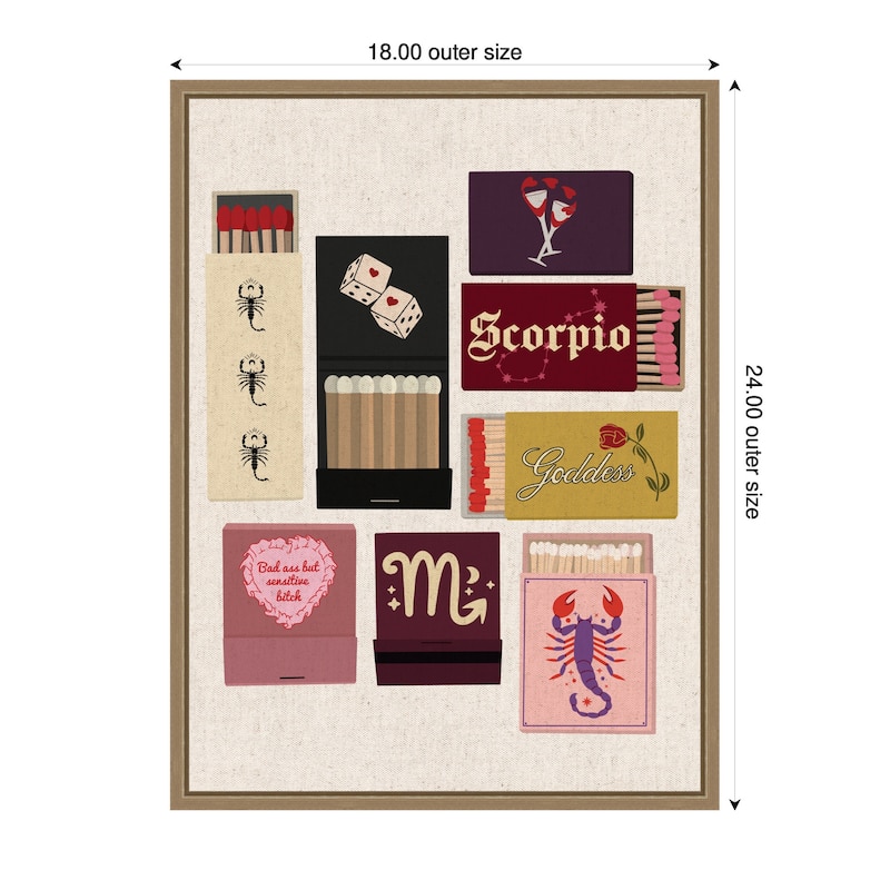 Kate and Laurel Scorpio Matchbooks Linen FC by Megan Ryan Framed Canvas Wall Art Print