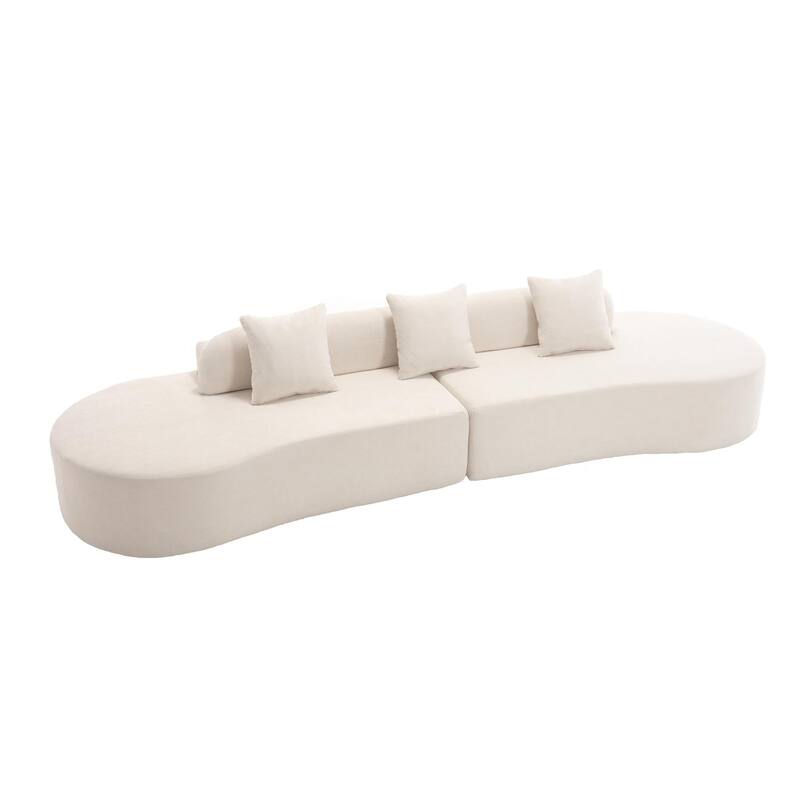 Modern Curved Modular Sectional Sofa, Terrycloth 4 Seater Cloud Boneless Couch, Upholstered Round Couch with 3 Pillows