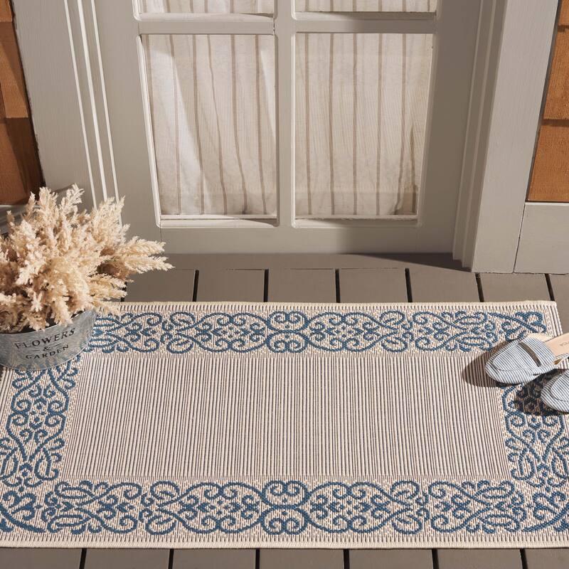 SAFAVIEH Courtyard Ikerne Waterproof Patio Backyard Rug - 2' x 3'7" - Natural/Blue