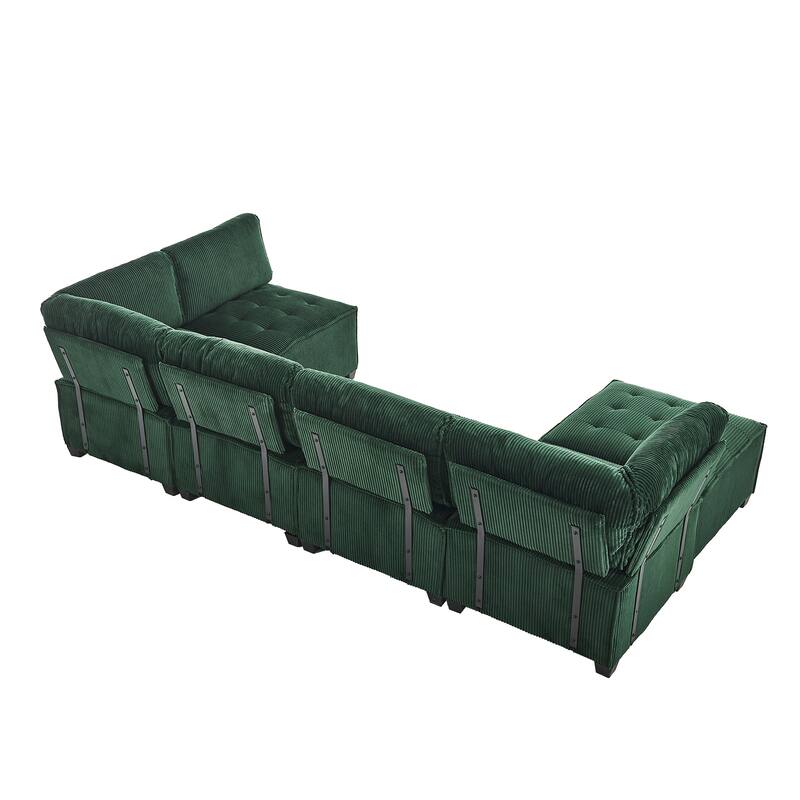 Ergonomic Lounge Modular Couch Corduroy Sectional Sofa with Deep Seat Ottoman Chaise and High-Rebound Thick Cushions