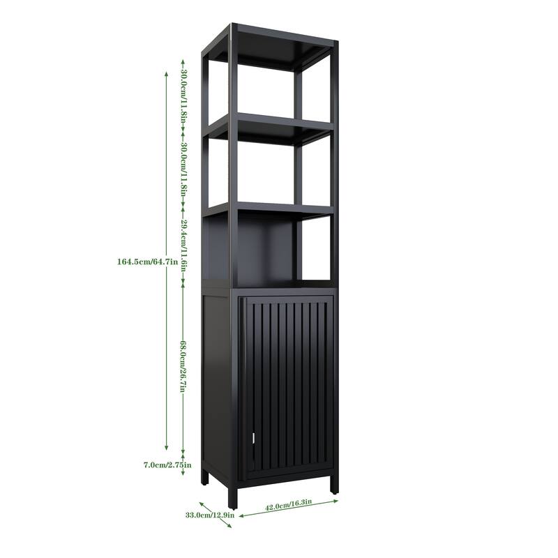 Storage Tall Slim Cabinet with Shutter Door and 3 Tier Shelves