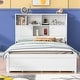 preview thumbnail 2 of 14, Full Size Platform Bed with Storage Headboard, Charging Station, 4-Drawers, Solid Pine Wood Bed Frame for Bedroom, White