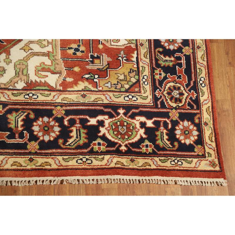 Geometric Medallion Heriz Serapi Indian Rug Hand-Knotted Wool Carpet - 8'10" x 12'0"
