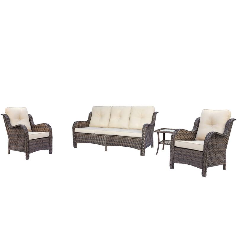 High Back Brown Wicker Outdoor Patio Furniture Sets with Patio Chairs