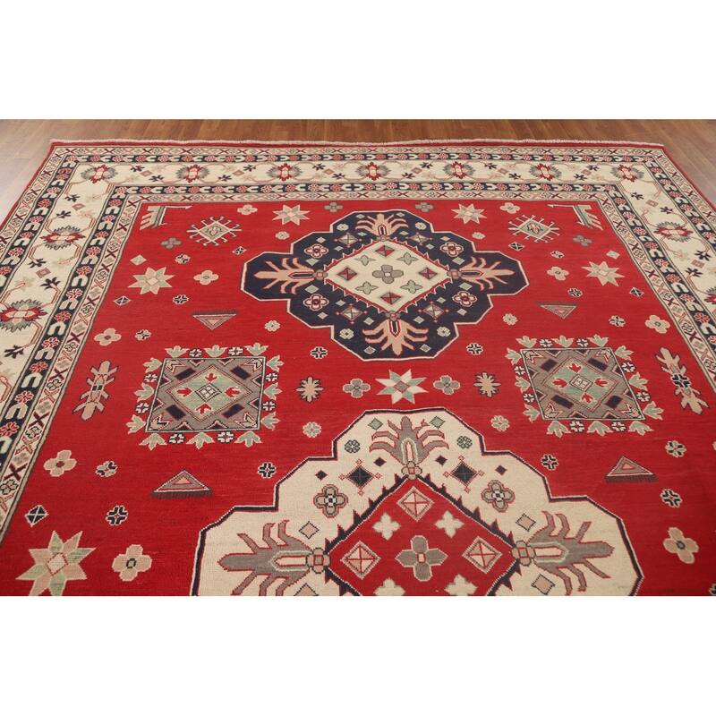Red Kazak Oriental Area Rug Handmade Traditional Wool Carpet - 9'0"x 12'8"
