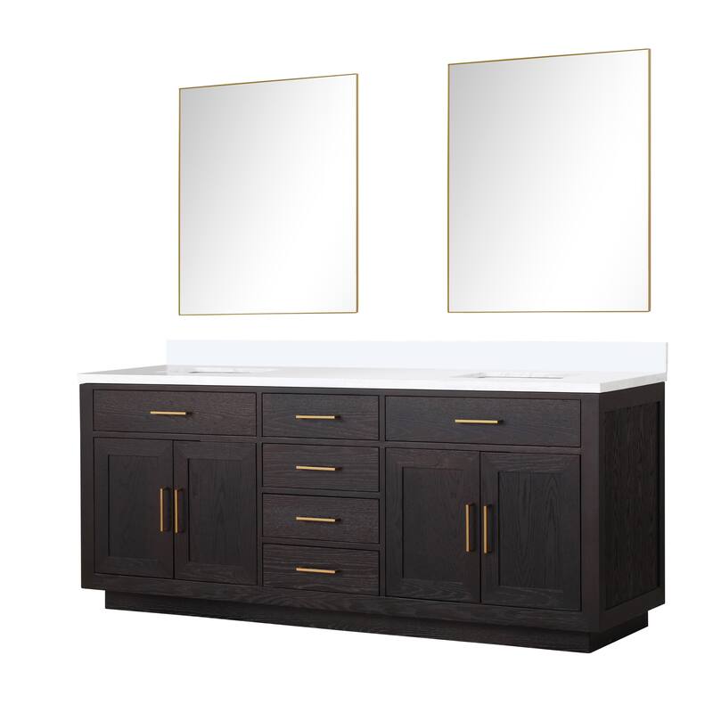 Abbey 60 in W x 22 in D Black Oak Double Bath Vanity, Cultured Marble Top, and 28 in Mirrors
