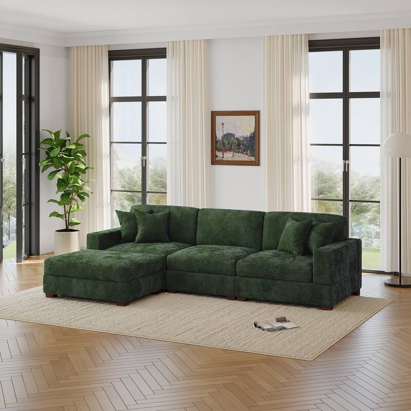 Modern Oversized Chenille Modular Sectional Sofa with Ottoman