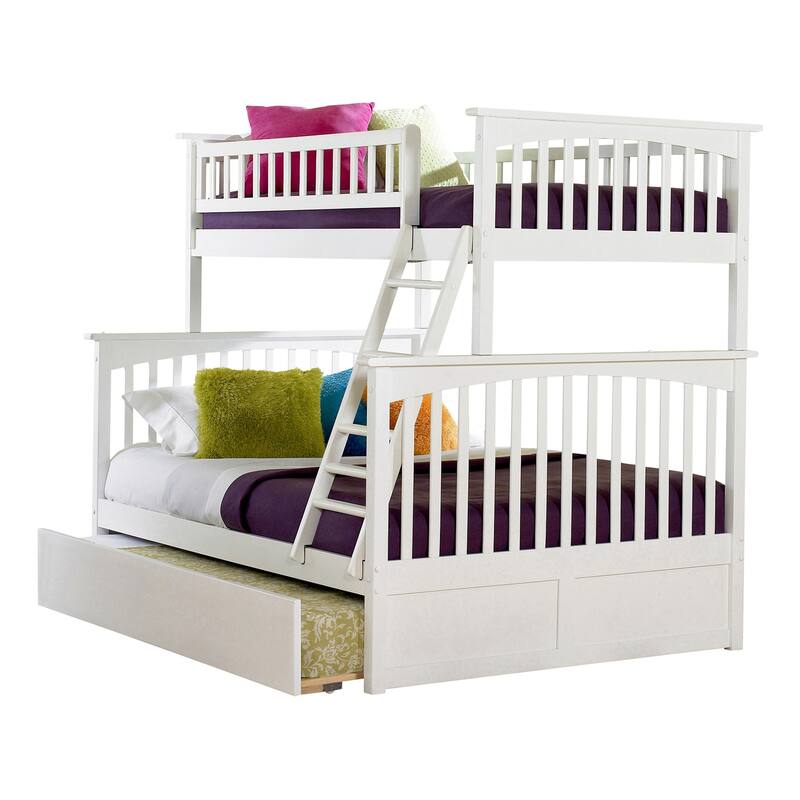 Columbia Bunk Bed Twin over Full with Twin Trundle Bed in White