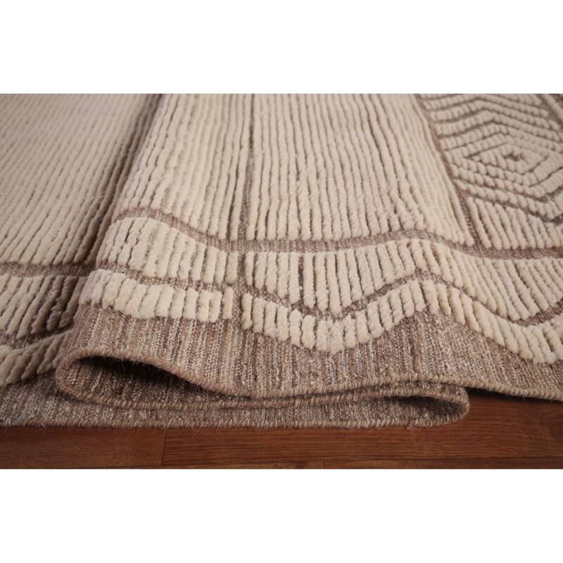 Ivory Moroccan Oriental Large Area Rug Handmade Wool Carpet - 11'8"x 15'1"