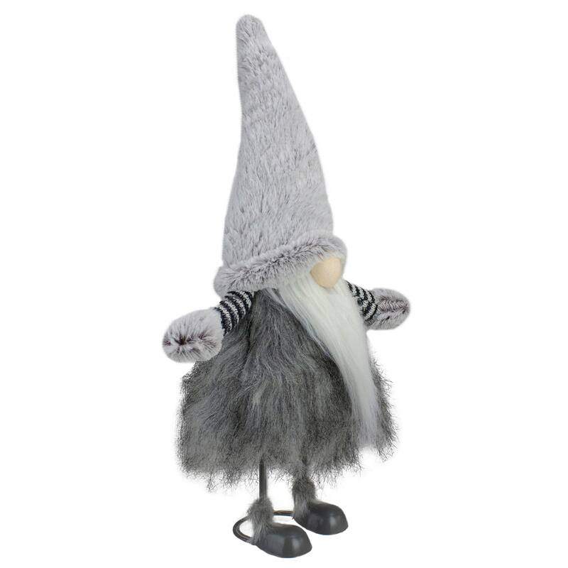 Bouncing Gnome with Shaggy Beard Christmas Figure - 17" - Gray and Black