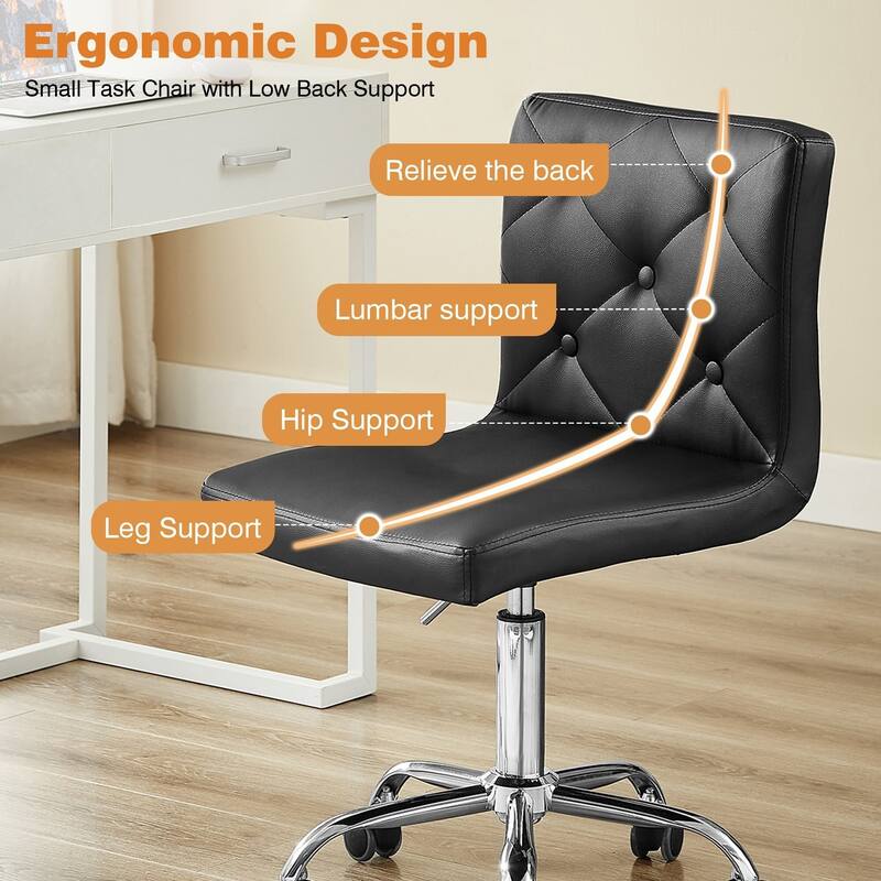 Javlergo Armless Office Desk Chair PU Leather Mid-Back Adjustable Height 360° Rolling Swivel 10 Colors Available Office Chair