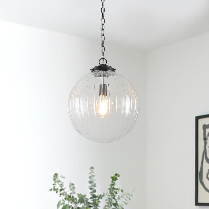 Modern 1-Light Striped Glass Globe Pendant For Kitchen Island - N/A - Black