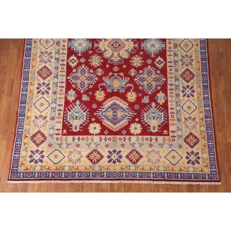 Red Kazak Living Room Area Rug Handmade Wool Carpet - 6'5" x 9'9"