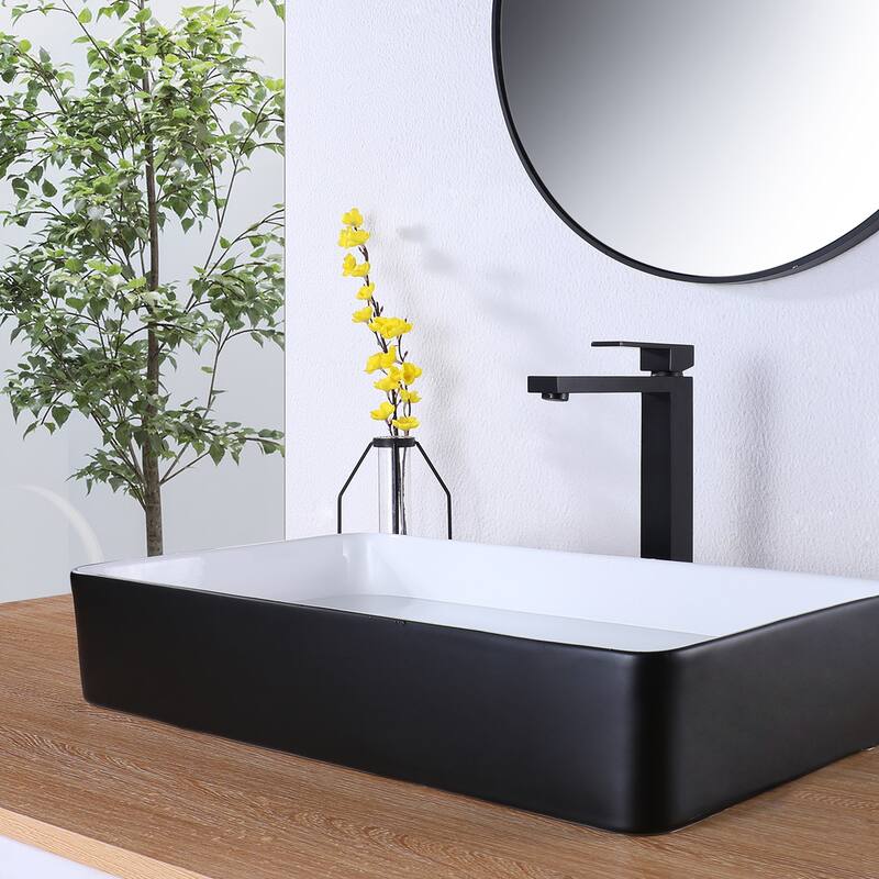 Modland 1-Hole Vessel Bathroom Sink Faucet With Deck Plate in Black/Gold - Black