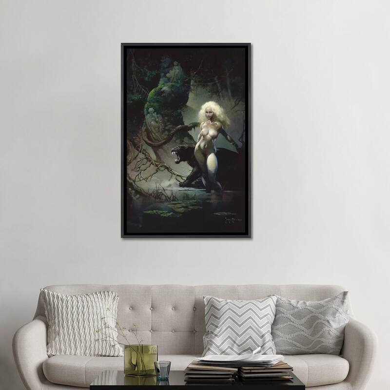 iCanvas "Princess And The Panther" by Frank Frazetta Framed