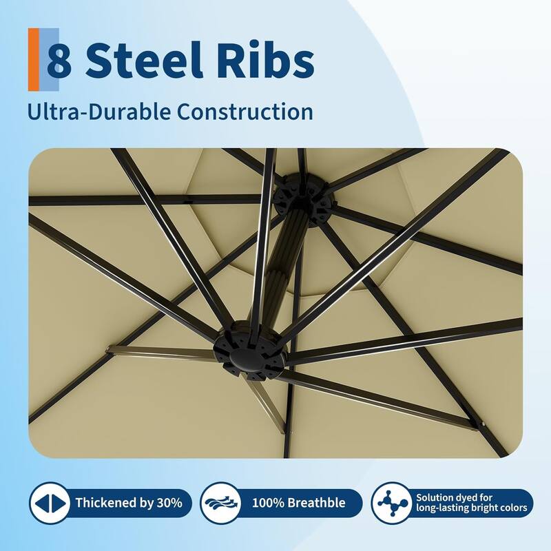 10ft Offset Patio Umbrella, Cantilever Umbrella with Easy Lift & Tilt Adjustment, 8 Ribs Sun Umbrella UV Protection
