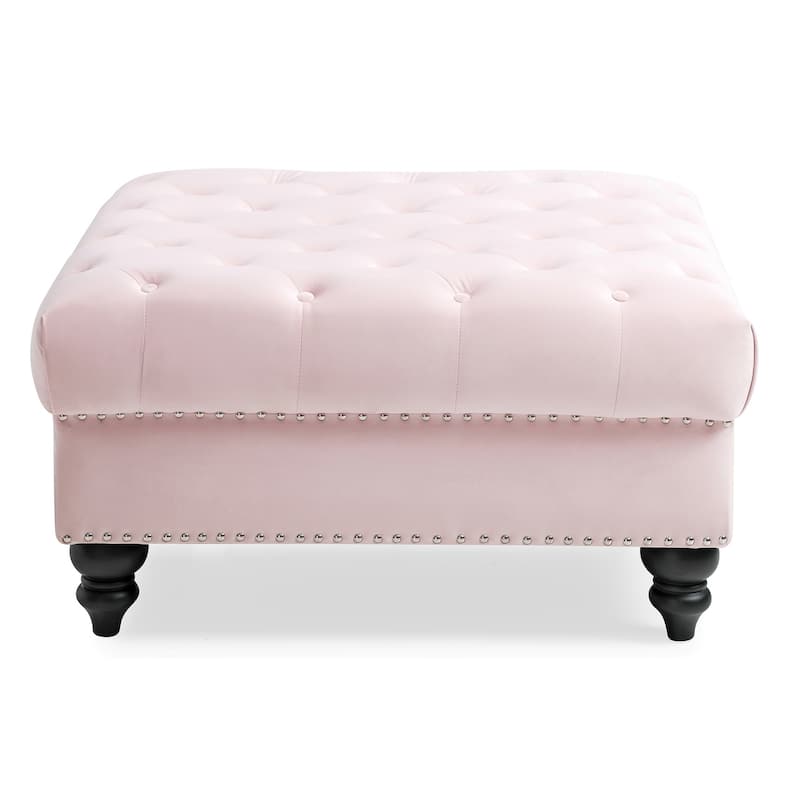 Velvet Upholstered Tufted Ottoman - 35" - Pink