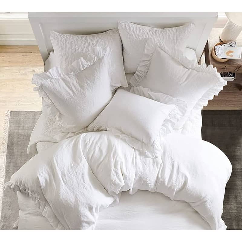 Delara Organic Cotton 300 TC GOTS Certified 8 Internal Ties Ruffled Duvet Set