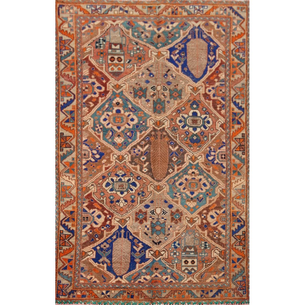 Garden Design Bakhtiari Persian Vintage Area Rug Handmade Wool Carpet - 4'2" x 6'5"