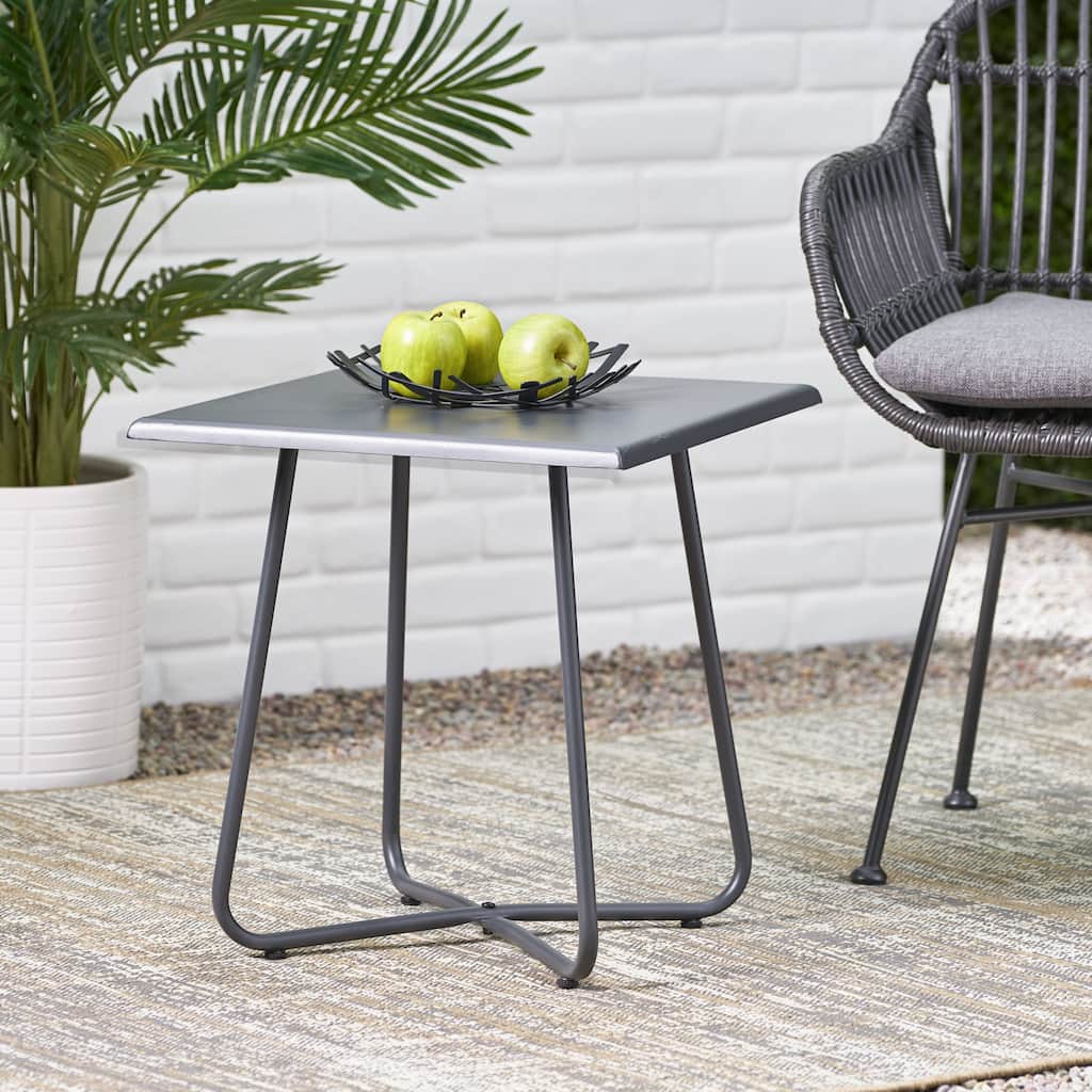 Roomfitters Outdoor Metal Square Side Table, Modern Patio Accent Table, Weather-Resistant