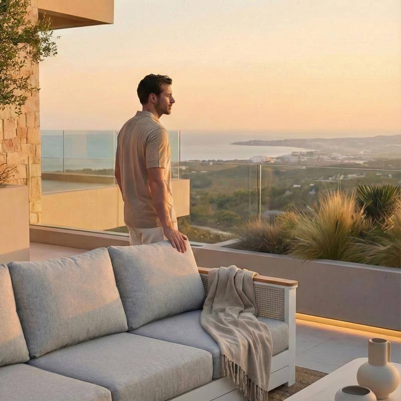 Arvin 4-Piece Outdoor Patio Conversation Set in Aluminum with Olefin Fabric Cushions Sintered Stone Rectangular Coffee Table