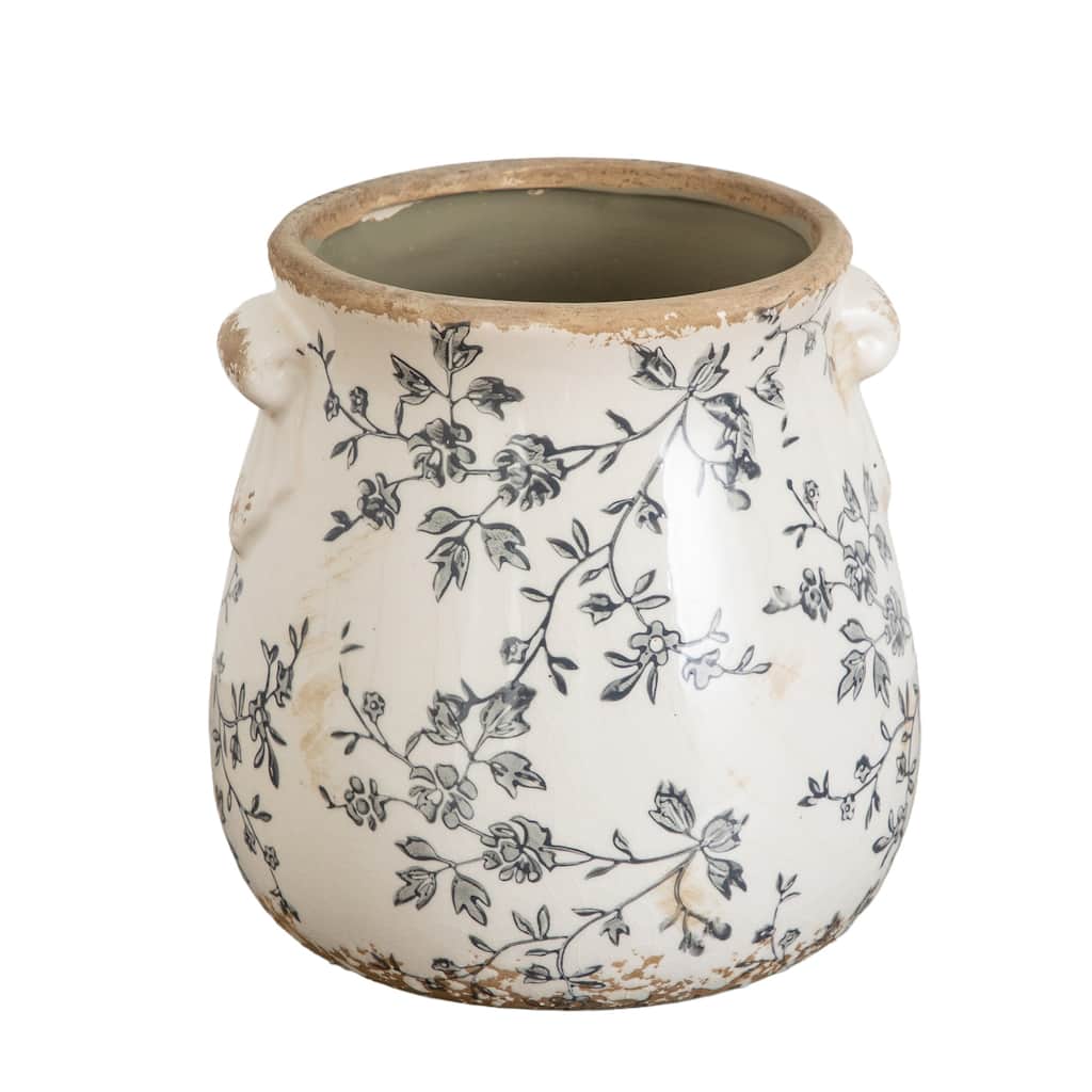 6.5-in Floral Tuscan Ceramic Gray Scroll Planter