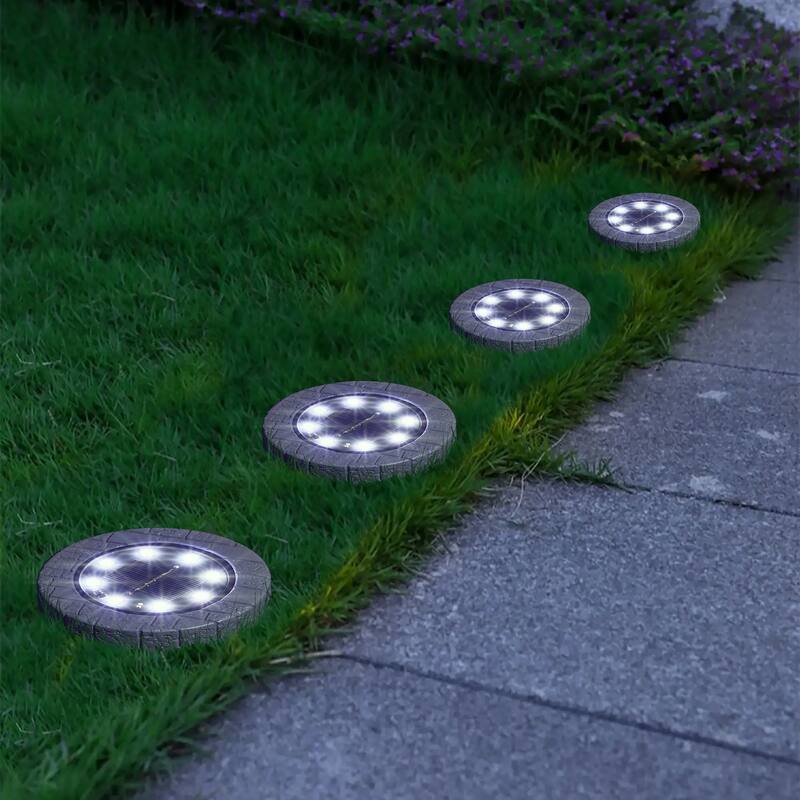 Glitzhome Set of 4 Outdoor Resin Solar Powered Path Lights - Set of 4