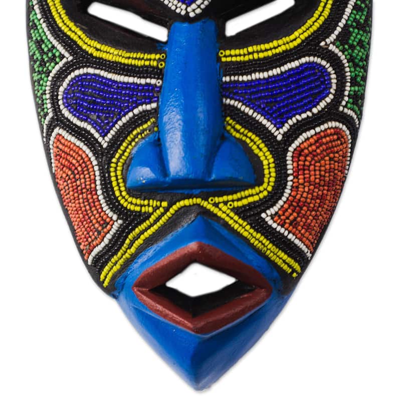 Novica Handmade Beaded Love African Beaded Wood Mask