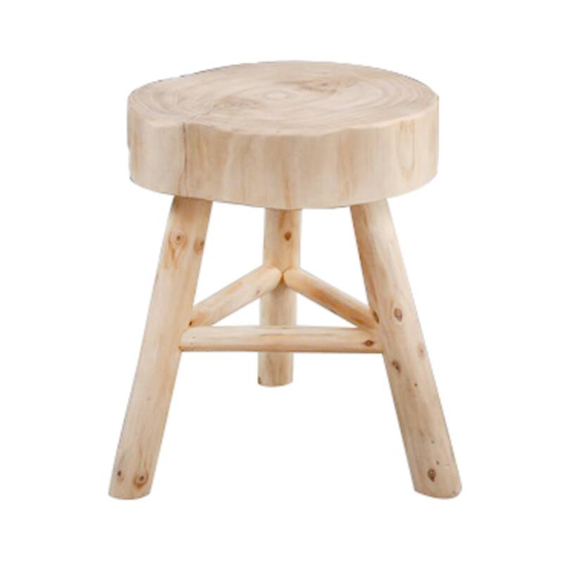 16"H Wooden Stool with Live-Edge Round Top and Triangle Footrest Base, Natural Finish Perfect for Extra - 11" x 11" x 16" - Ivory/beige