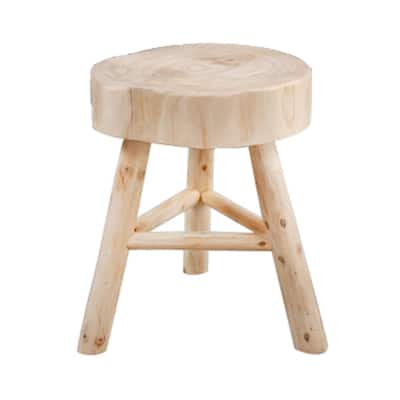 16"H Wooden Stool with Live-Edge Round Top and Triangle Footrest Base, Natural Finish Perfect for Extra