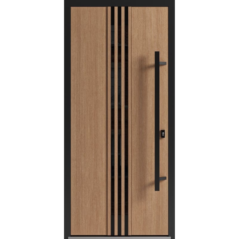 Front Exterior Prehung Steel Door Ronex 1055 Teak Entry Metal Painted W36xH80 Left hand Inswing - Taupe - 36" x 80"