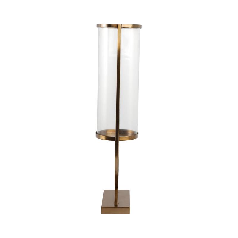 Modern Glass Pillar Candle Holder Decorative Lantern with Steel Frame