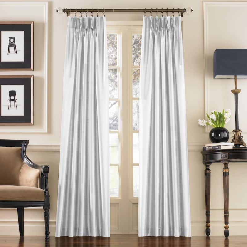 Marquee Faux Silk Pinch-pleat Solid Single Curtain Panel - 108 Inches - White