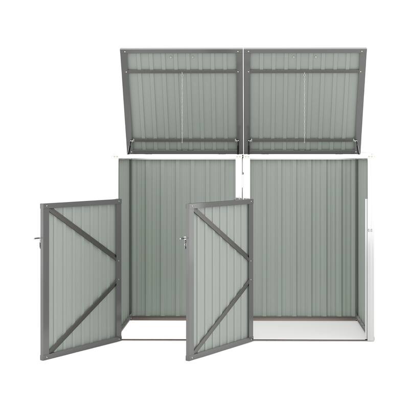 Garbage Bin Shed Stores 2 Trash Cans Metal Outdoor Bin Shed for Garbage Storage, 54 cubic feet of space